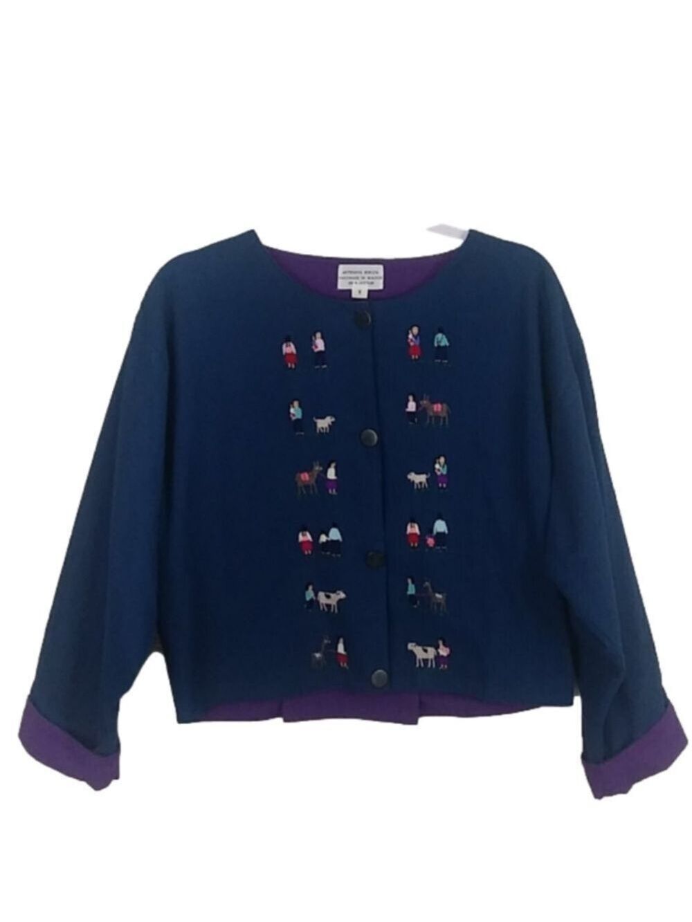 Artesania Sorata Spanish Influence Blue Button Up Long Sleeve Box Style Jacket